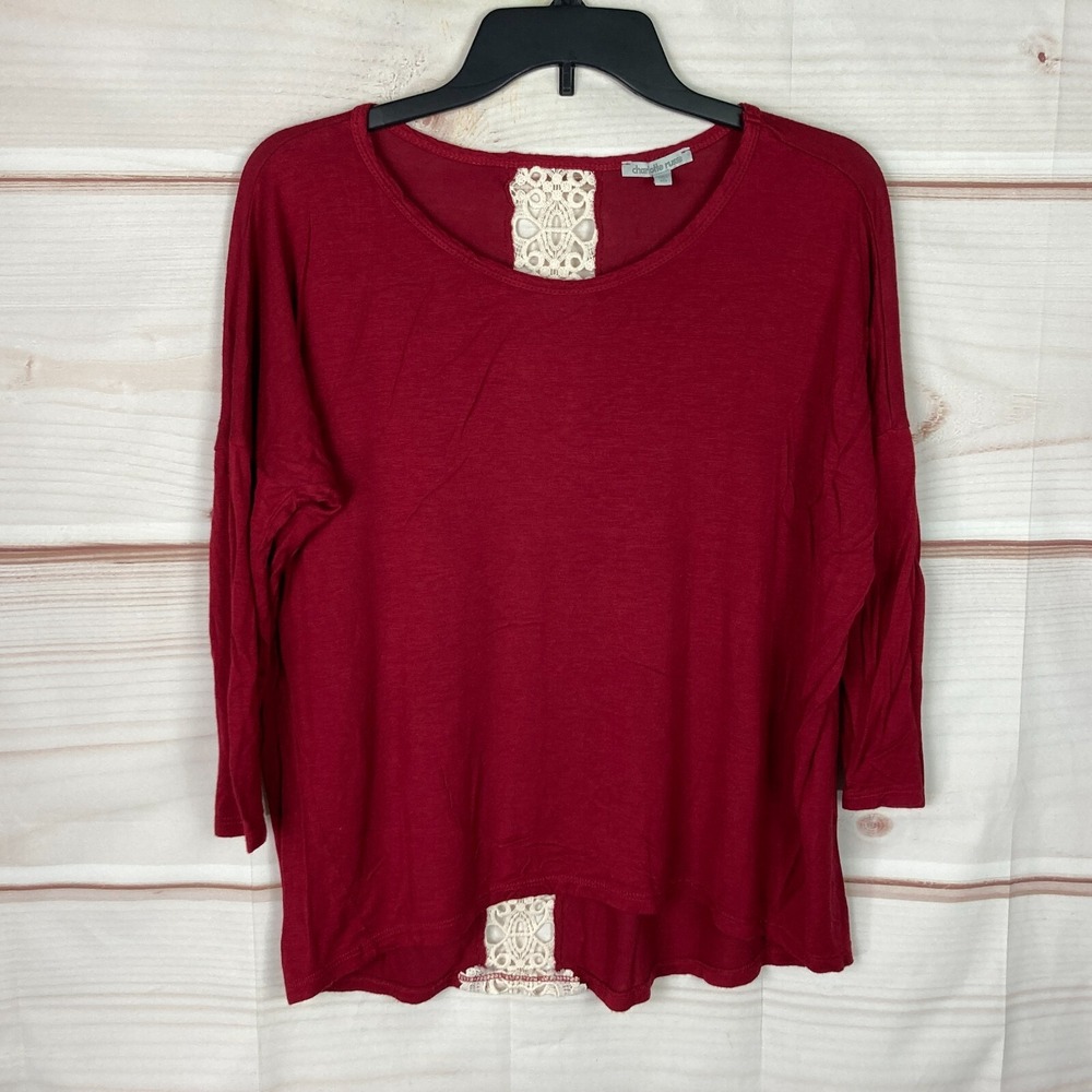 Charlotte Russe Top Womens S Red Dolman Sleeve Blouse Knit Crochet‎ Trim Solid